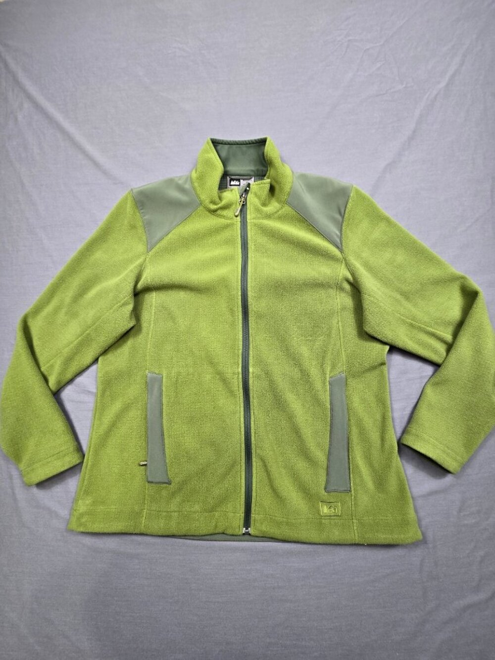 REI Womens XL Full Zip Fleece Jacket Green Soft Polyester Lightweight